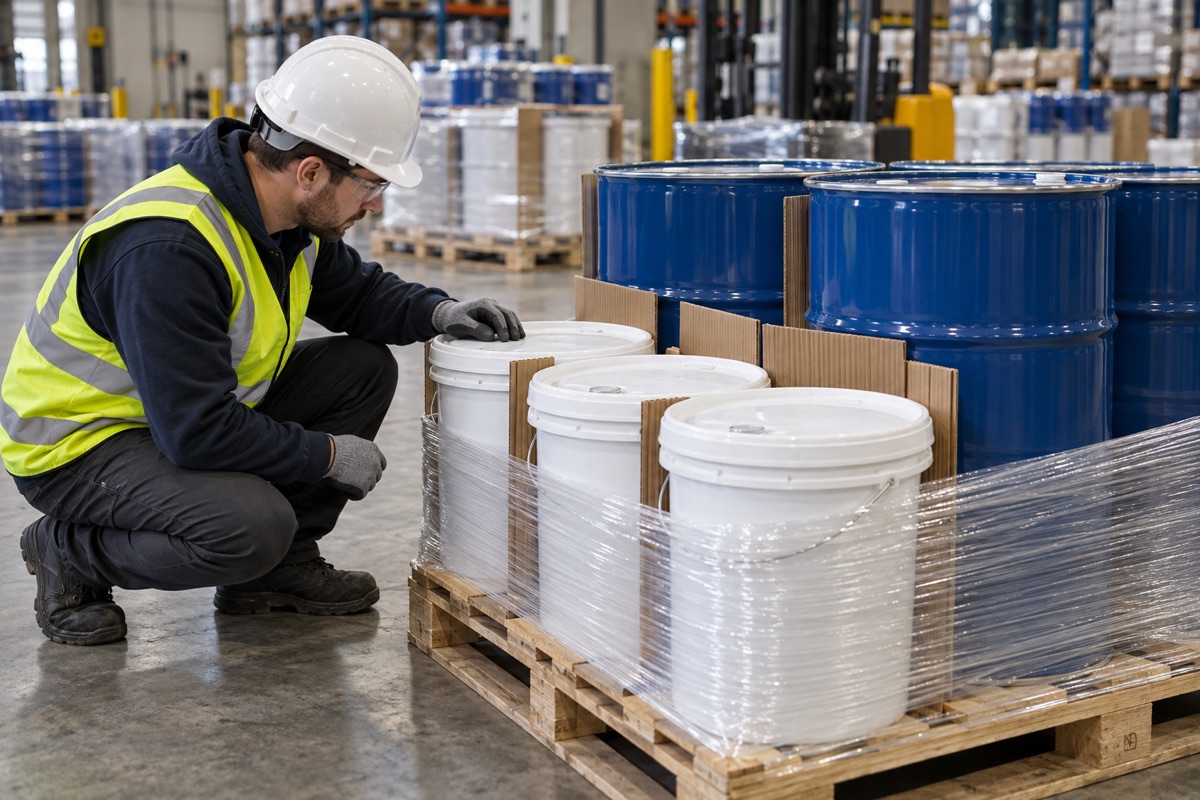 Paint pails with separate cartons of shipment accessories