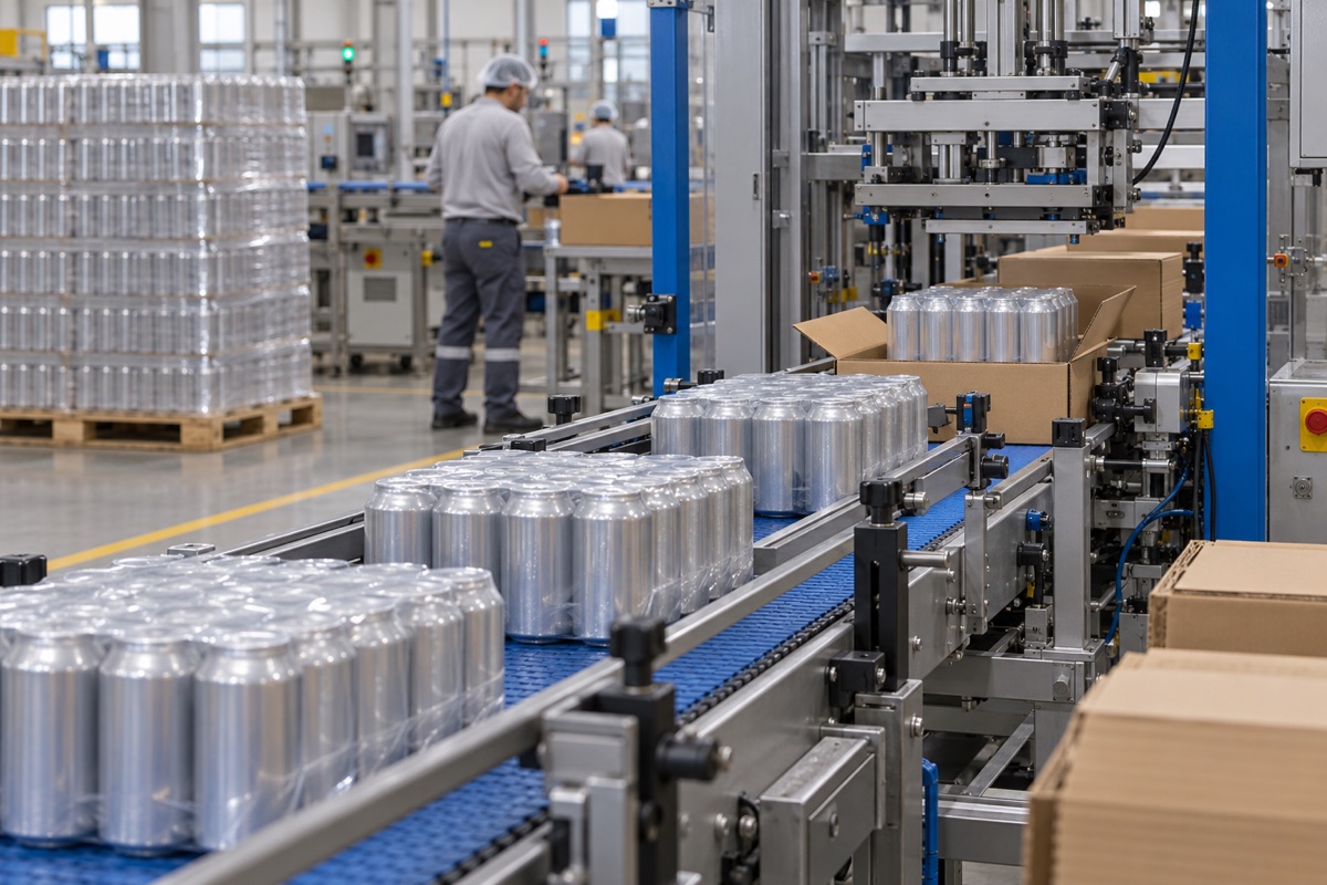 POF shrink multipack line packaging grouped beverage cans