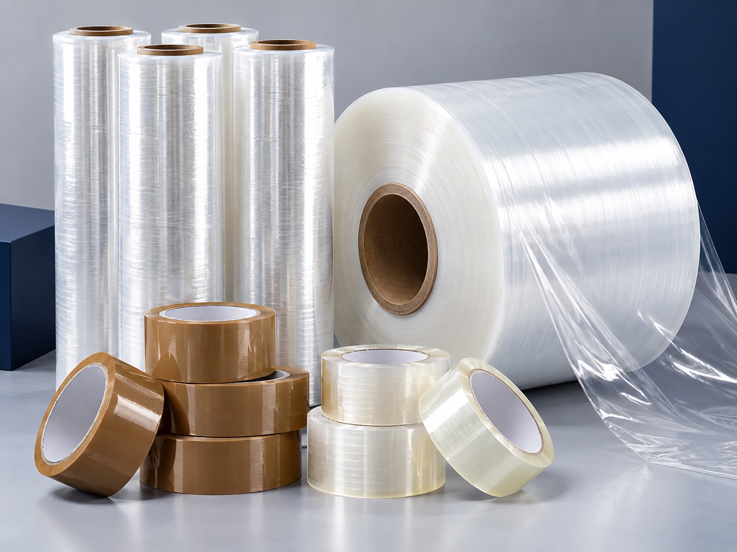 Packaging film rolls and packing tapes
